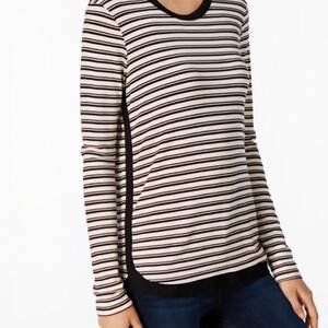 Kut from the Kloth Striped Long Sleeve Cream Top With Black Brown Stripes XL EUC
